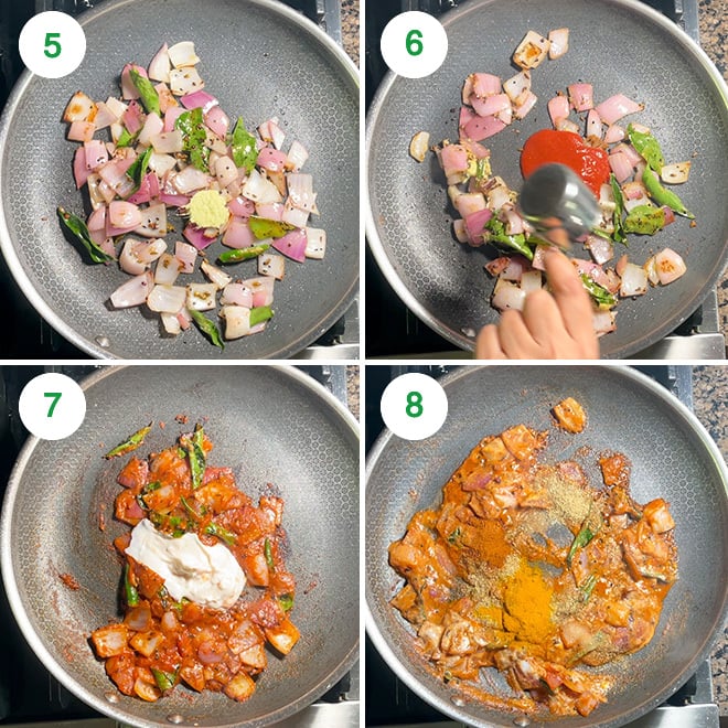 step by step picture collage of making achari bhindi