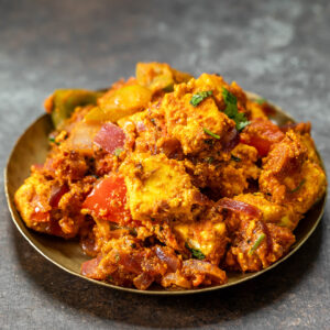 paneer cubes with vegetables served in a platter