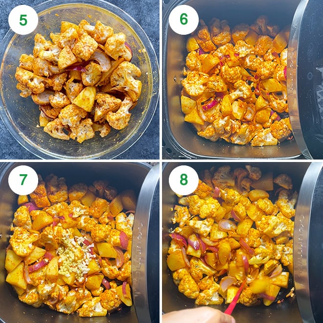 step by step picture collage of making aloo gobi in air fryer