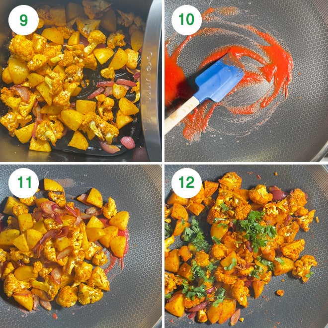 step by step picture collage of making aloo gobi in air fryer