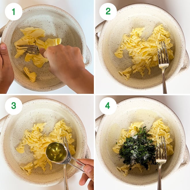 step by step picture collage of making garlic bread in air fryer