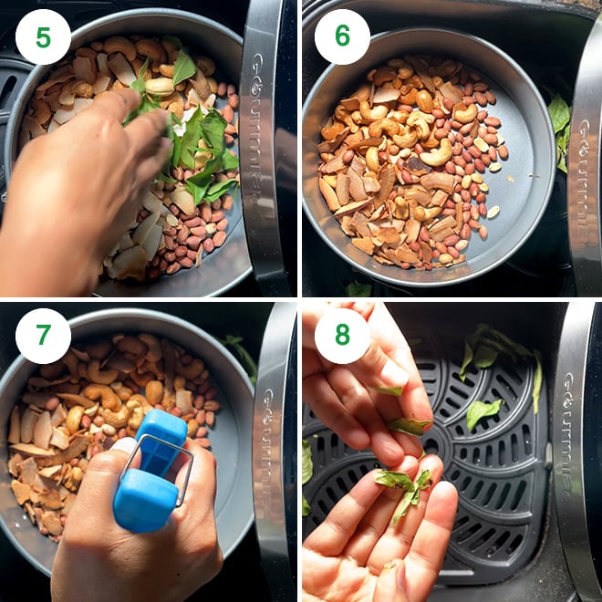 step by step picture collage of making makhana namkeen in air fryer