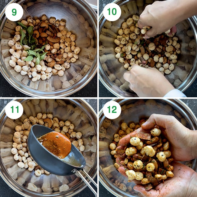 step by step picture collage of making makhana namkeen in air fryer