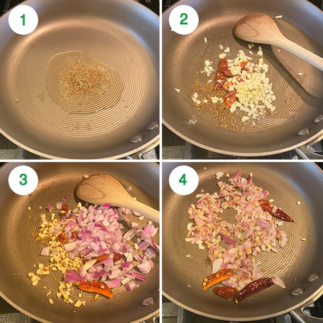 step by step picture collage of making aloo palak