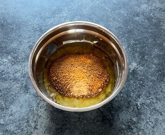 wet ingredients for ragi muffins in a bowl