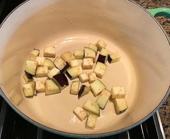 eggplant cubes in a pot