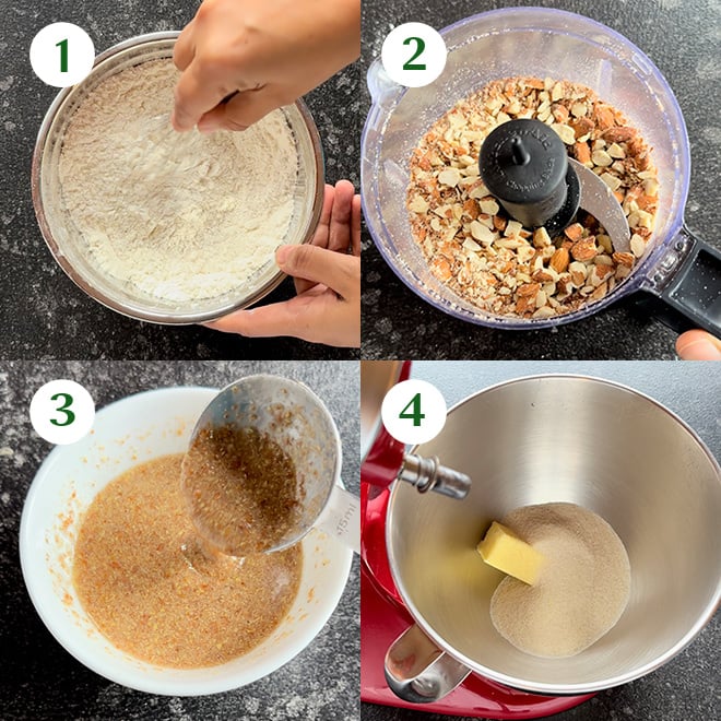 step by step picture collage of making Eggless Biscotti