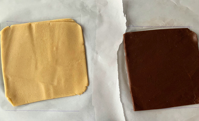 rolled vanilla and chocolate cookie dough