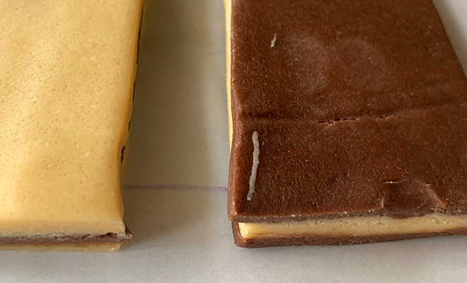 stacks of alternating vanilla and chocolate cookie dough