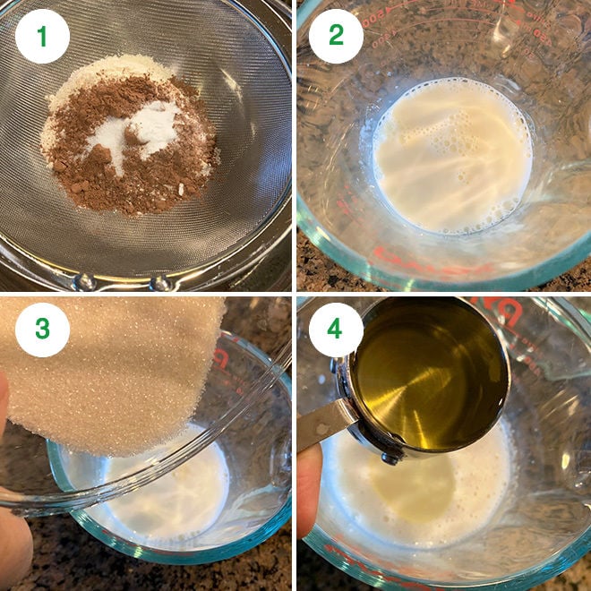 step by step picture collage of making eggless chocolate mousse cake