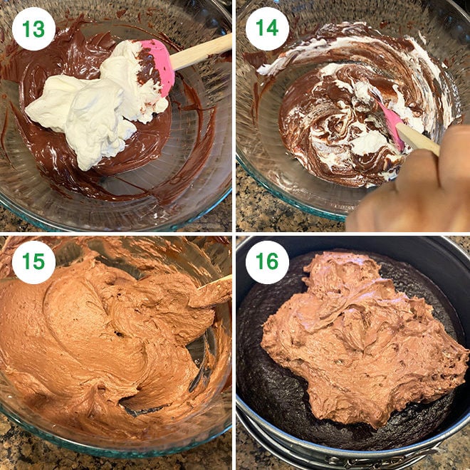step by step picture collage of making eggless chocolate mousse cake
