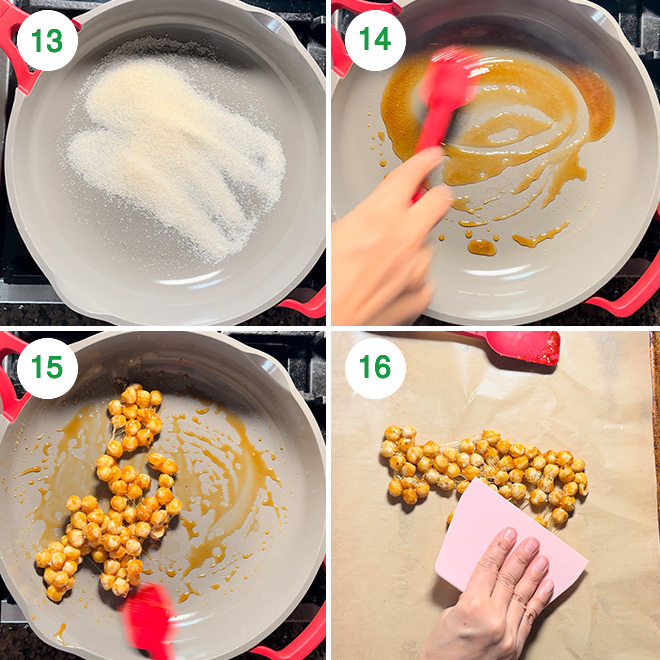 step by step picture collage of making hazelnut praline