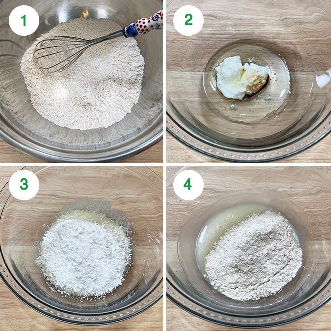 step by step picture collage of making eggless strawberry muffins