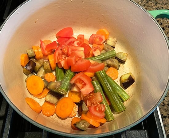 cubes vegetables in a pan