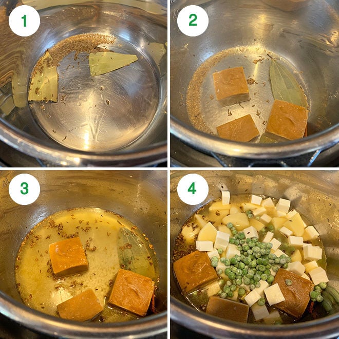 step by step picture collage of making aloo matar paneer in instant pot