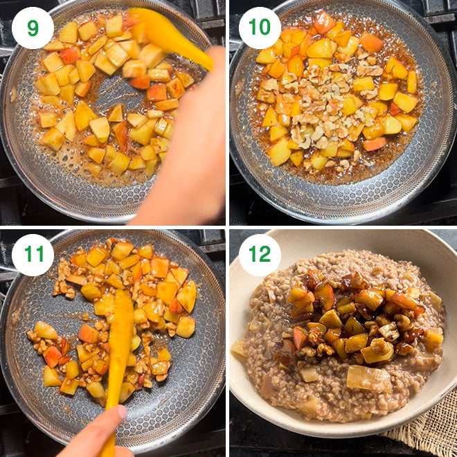 step by step picture collage of making apple pie oatmeal in instant pot