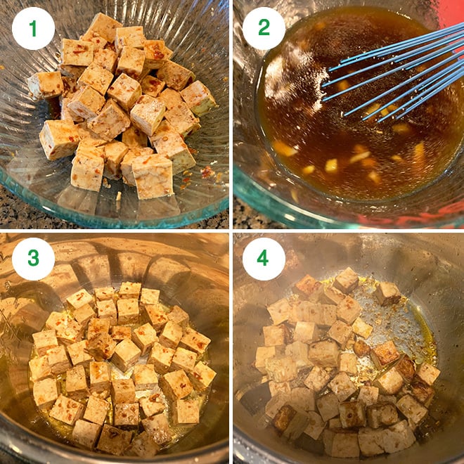 step by step picture collage of making hawaiian tofu in instant pot