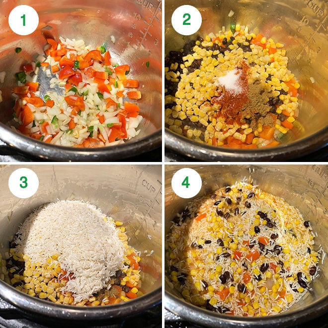step by step picture collage of making instant pot vegan burrito bowls
