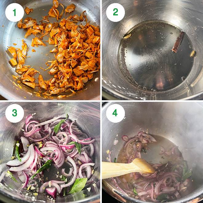 step by step picture collage of making jackfruit tacos in instant pot