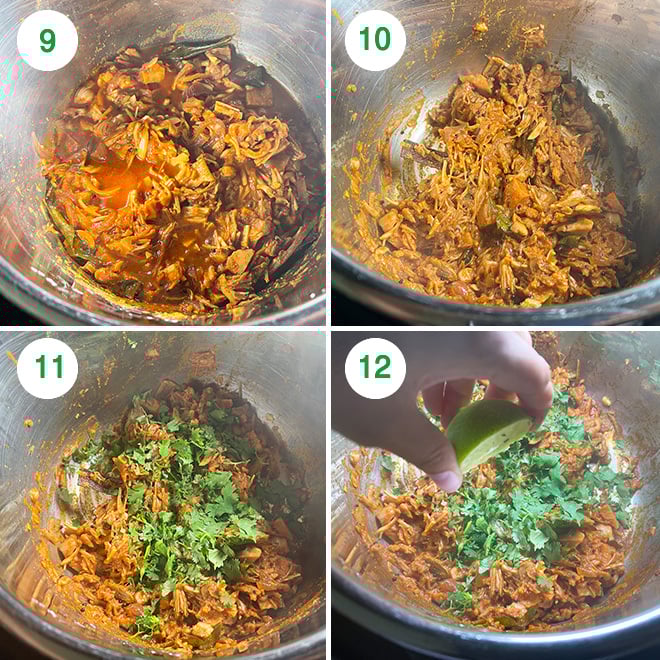 step by step picture collage of making jackfruit tacos in instant pot