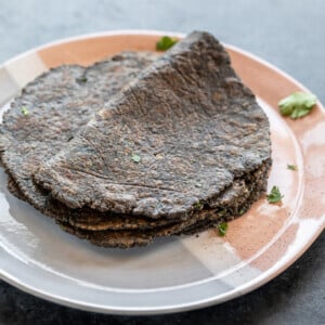 flatbreads placed on a plate with the top one folded in half