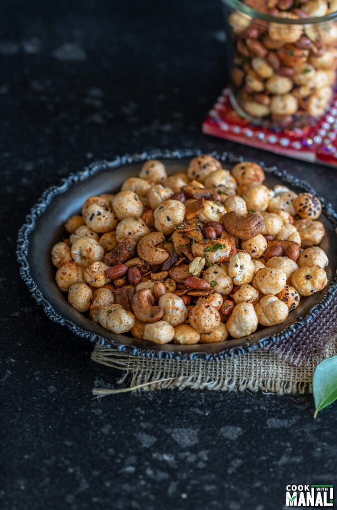 nuts and makhana placed in a plate