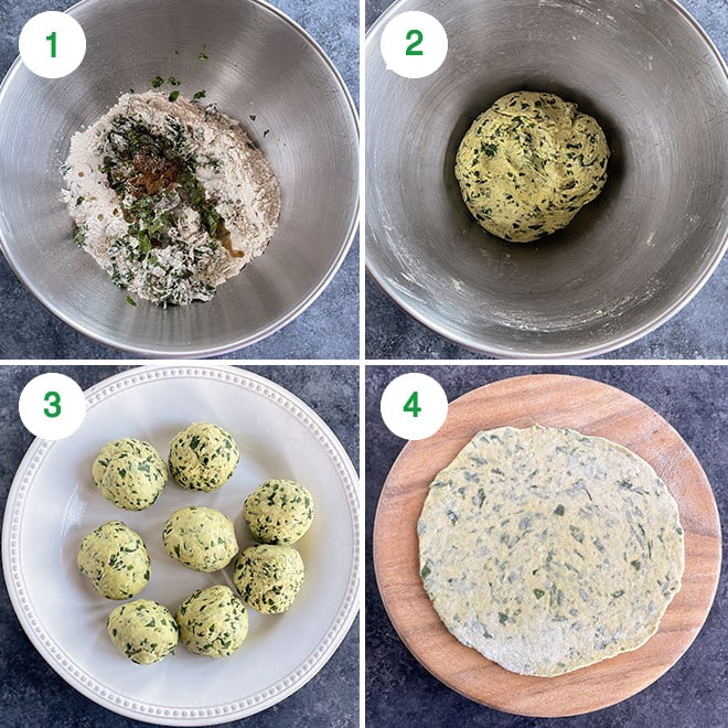 step by step picture collage to make methi paratha