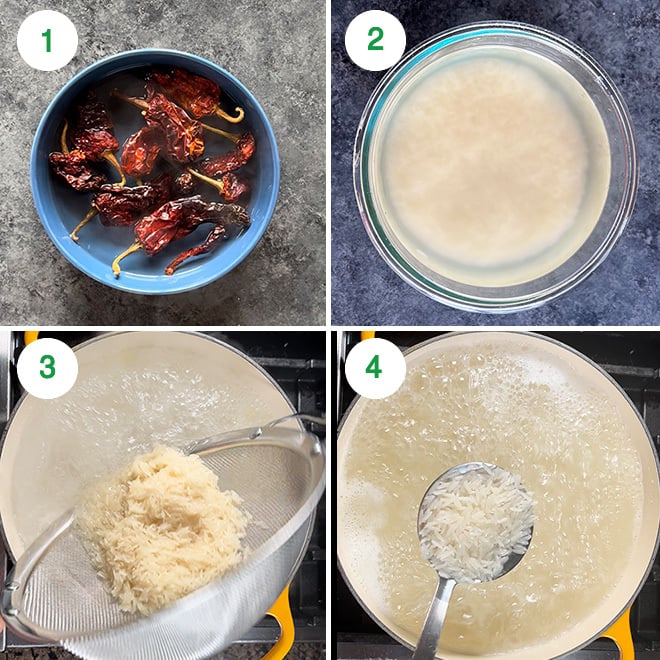 step by step picture collage of making tawa pulao