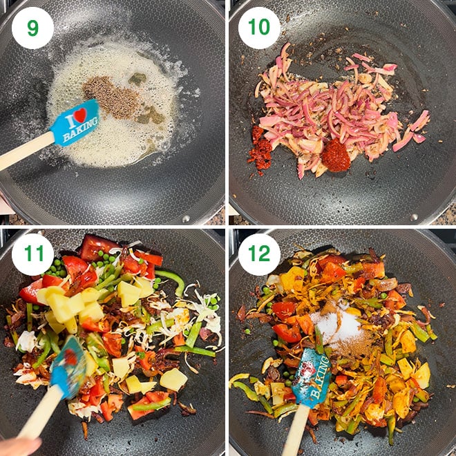 step by step picture collage of making tawa pulao