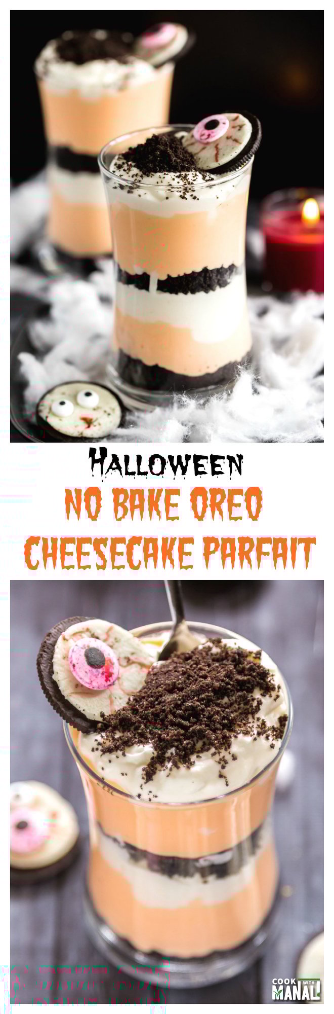 No Bake Oreo Cheesecake Parfait for Halloween Collage