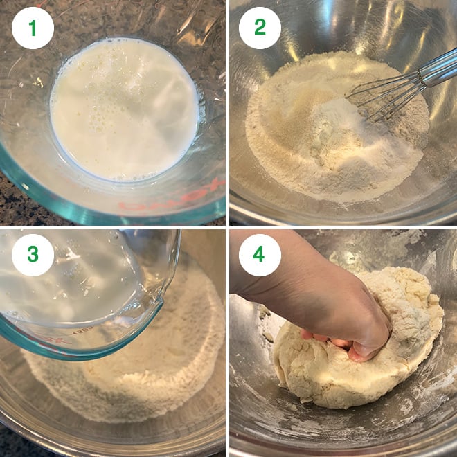 step by step picture collage of making no yeast naan at home