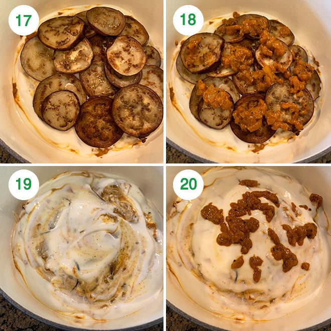 step by step picture collage of making dahi baingan