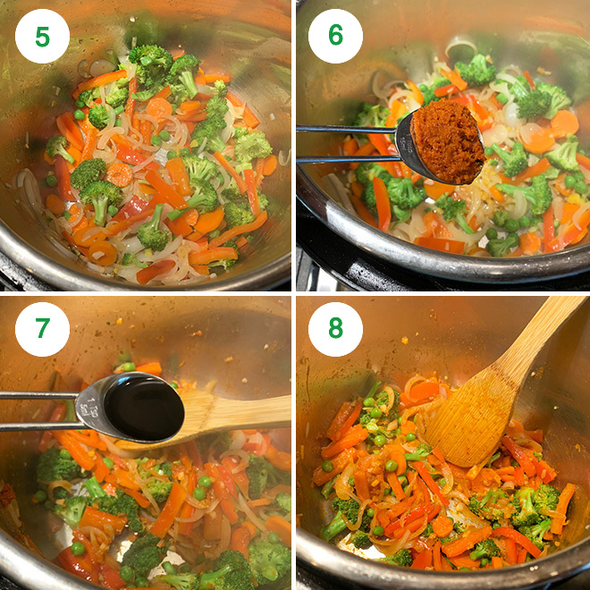 step by step picture collage of making quinoa fried rice