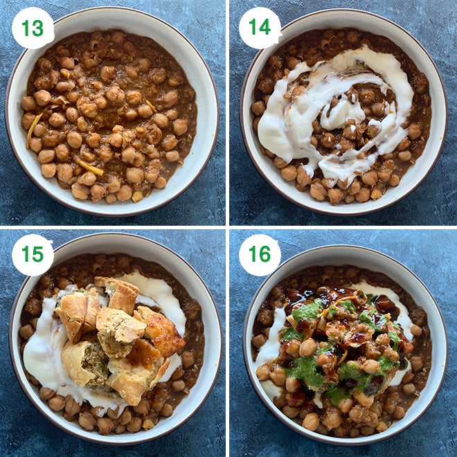 step by step picture collage of making samosa chaat