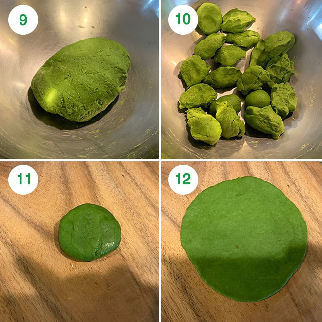 step by step picture of making spinach puri