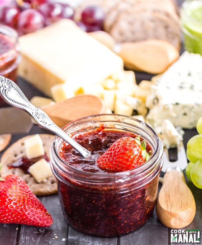Spring Cheese Board with Spicy Strawberry Balsamic Jam