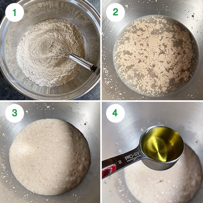 step by step picture collage of making vegan naan
