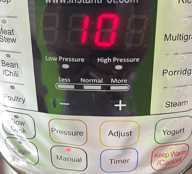 instant pot timer displaying 10