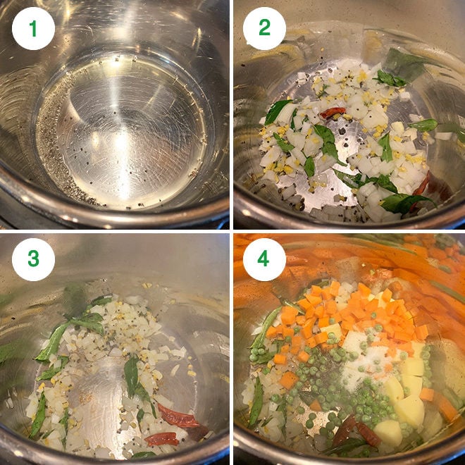 step by step picture collage of making vegetable coconut stew